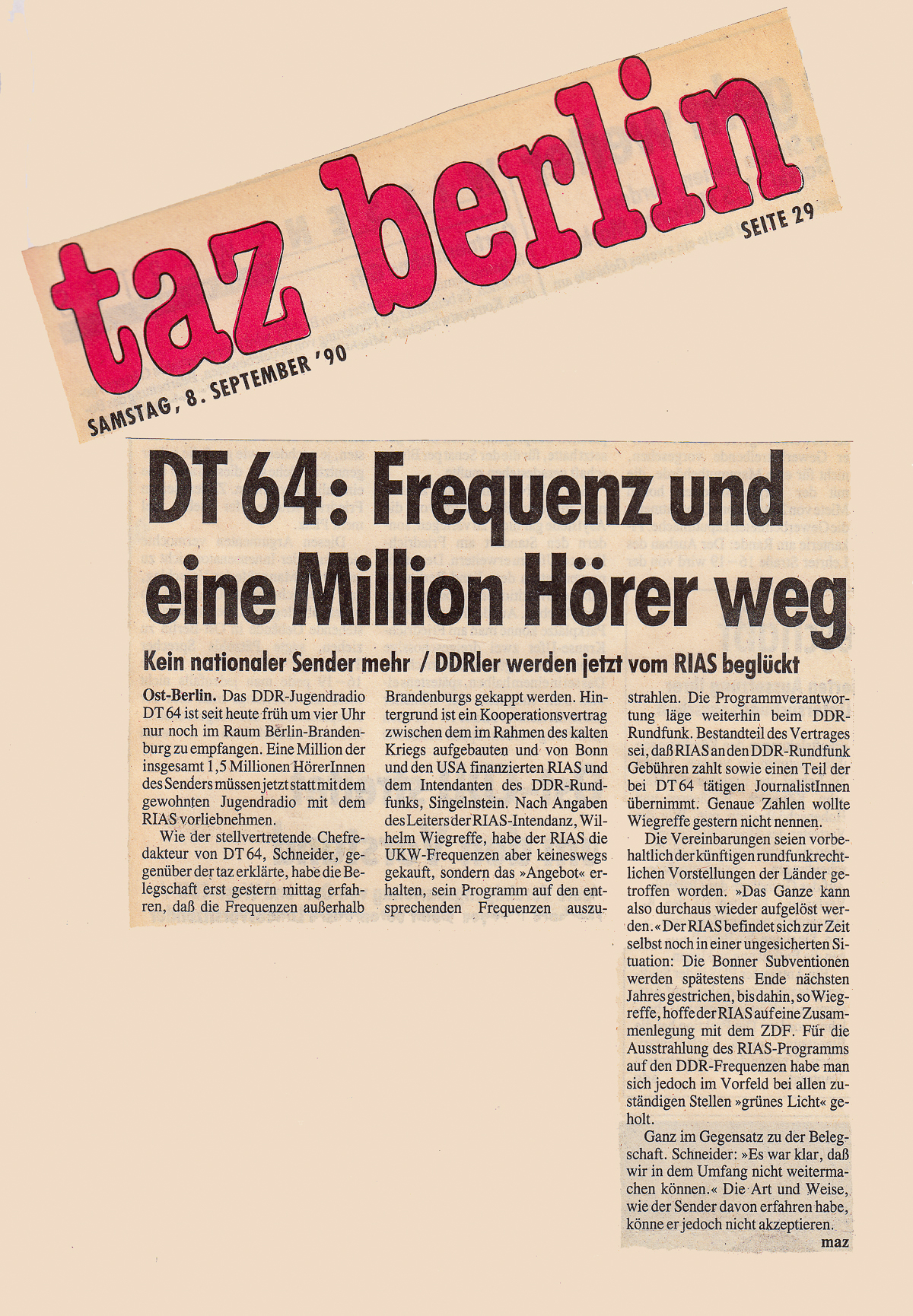 die tageszeitung "taz", 08.09.1990