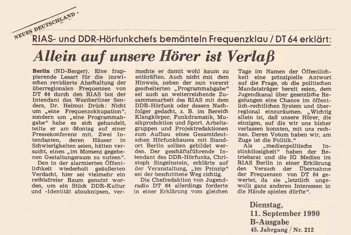Neues Deutschland, 11.09.1990
